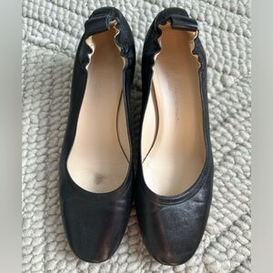 Everlane Day Black Leather Scrunch Back Ballet 2" Block Heel Women 6.5